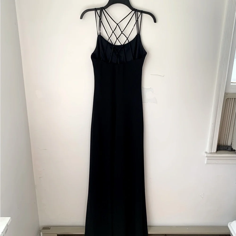 Vintage Y2K Cachet Strappy Black Formal Maxi Dress - Picture 4 of 8